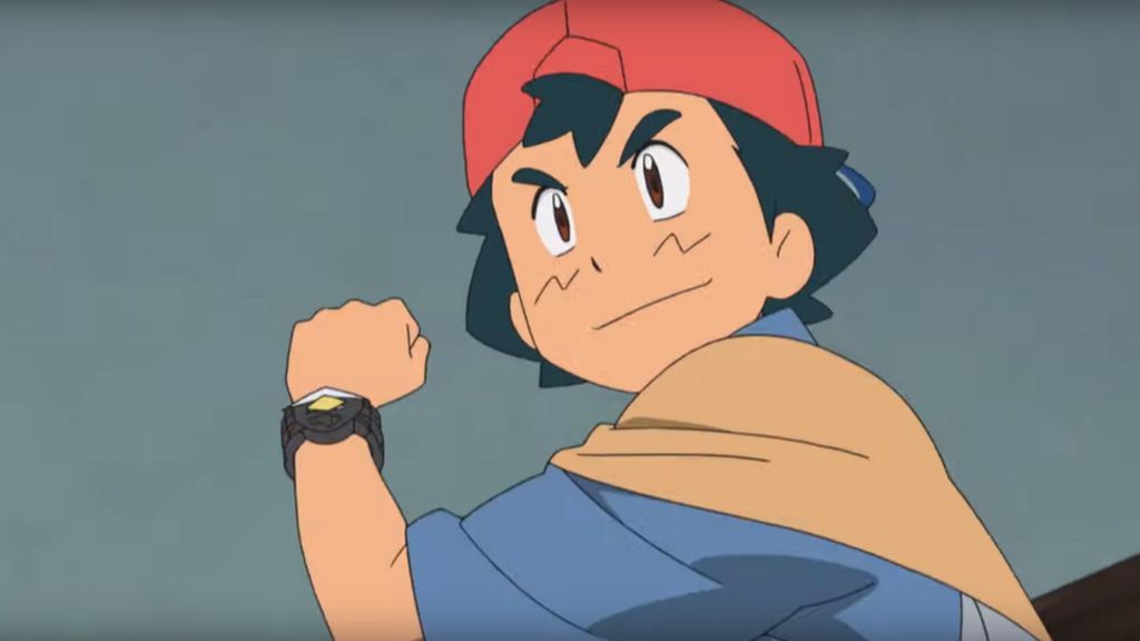 Ash with his hat backwards