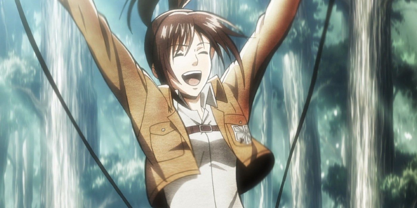 Sasha Blouse in Attack on Titan in a victory pose