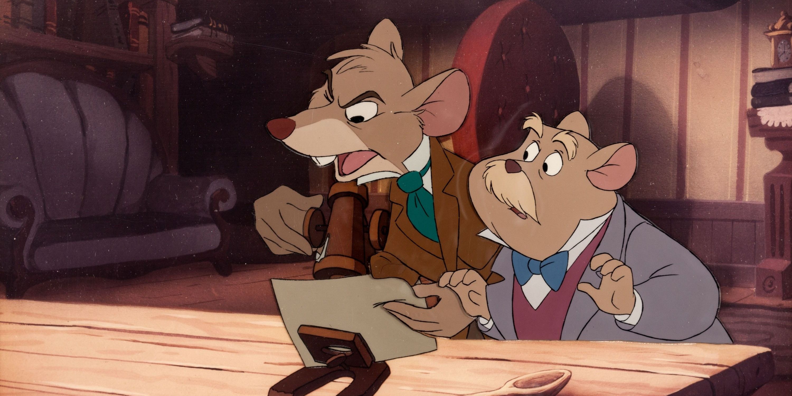 Basil and Dawson examining a paper in The Great Mouse Detective Cropped