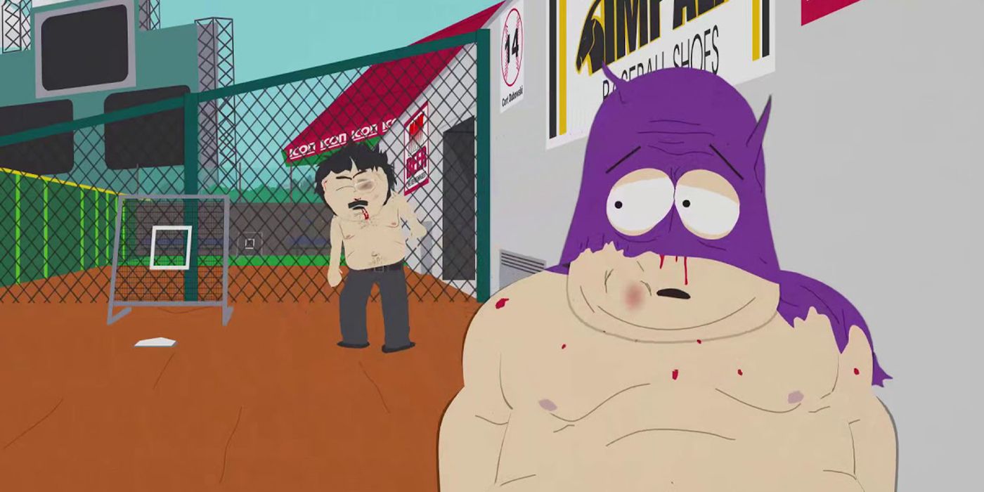 Batdad tries to walk away from Randy Marsh in South Park 