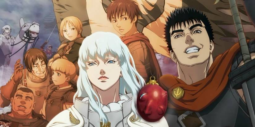 A composite image features Berserk's Band Of The Hawk in the Berserk anime.