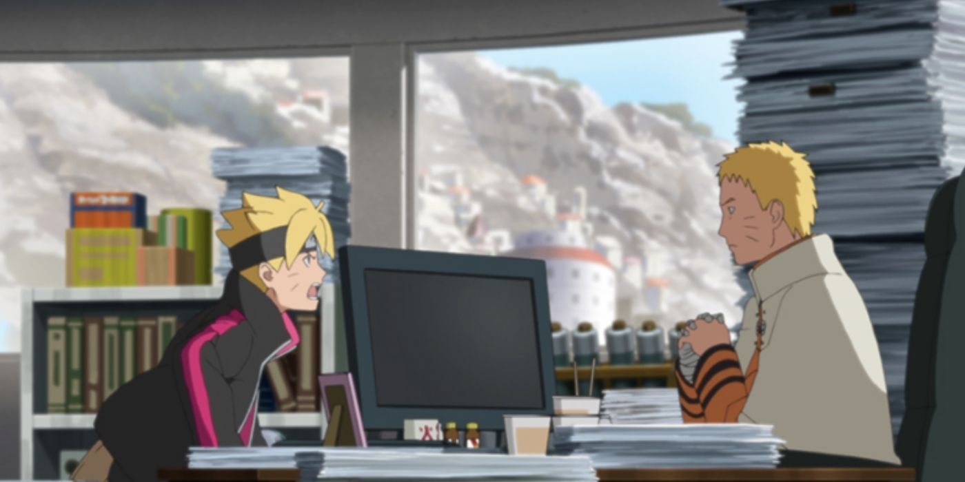 Boruto and Naruto in the Hokage office