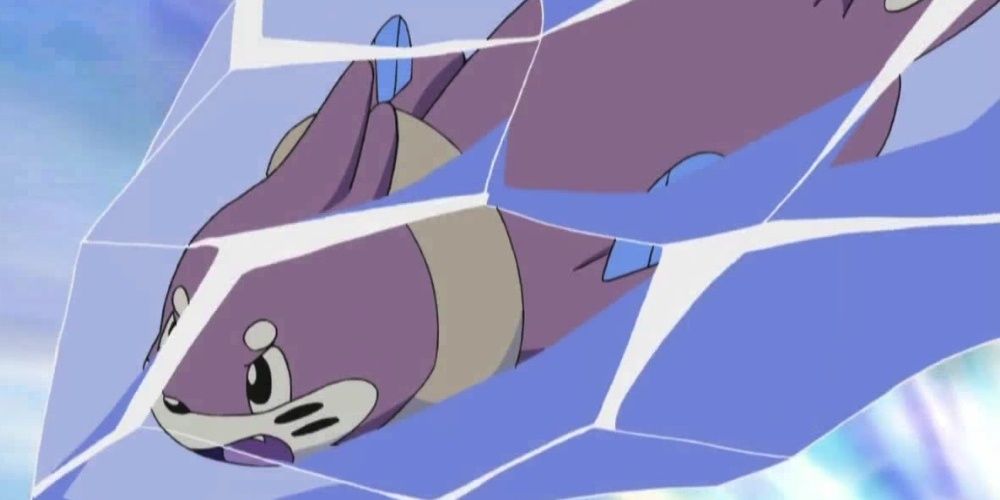 Ash's Buizel uses "Ice" Aqua Jet, Pokemon