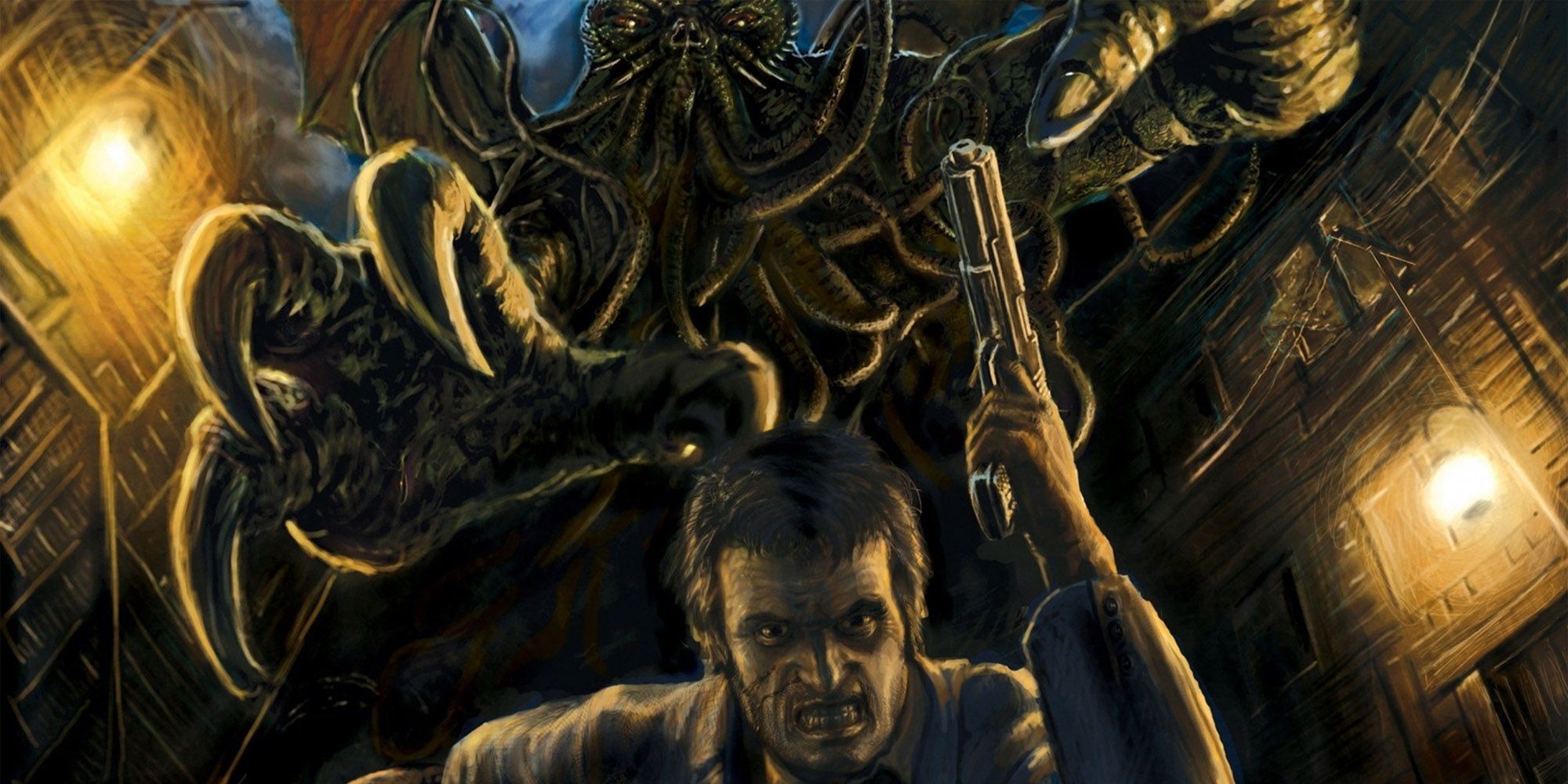 An investigator about to get grabbed from behind in Call of Cthulhu