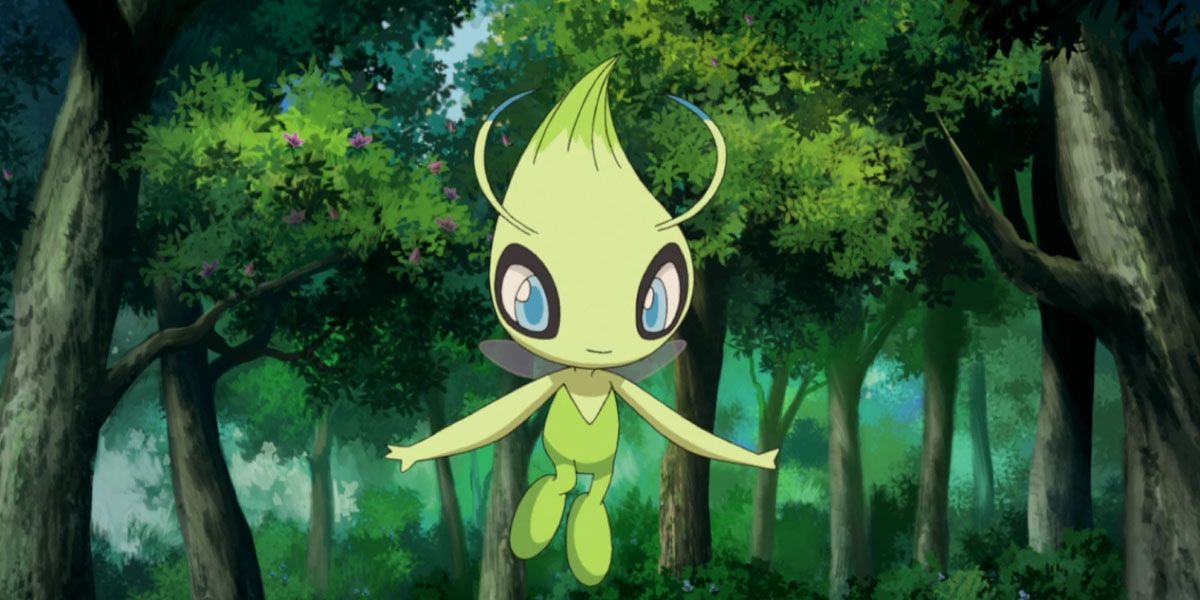 Celebi floats in the forest in Pokemon 4Ever