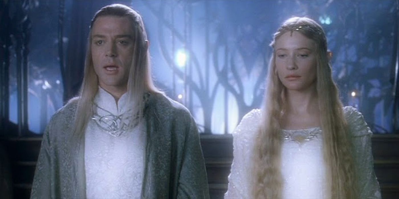 Celeborn and Galdriel stand next to each other in the Fellowship of the Ring.