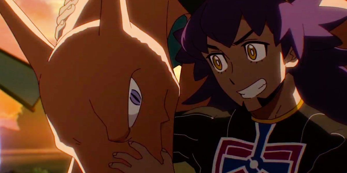 Leon smiles at his Charizard in the Pokemon anime