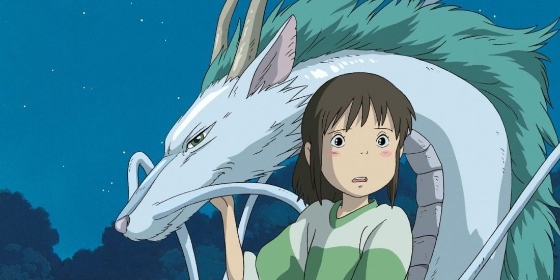 Chihiro with Haku in dragon form in Spirited Away
