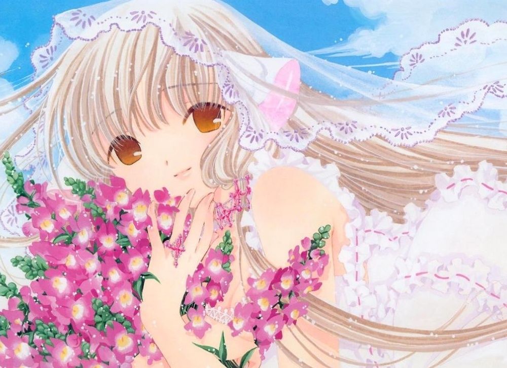 Chii Smiling With Flowers in Chobits Illustration By Clamp