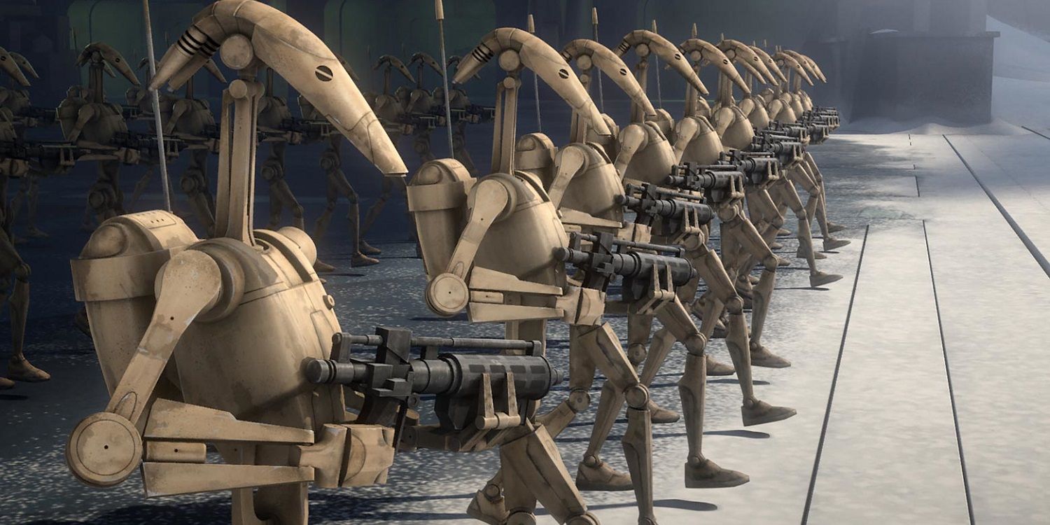 Dróides de batalha servindo a um reduto Separatista, visto durante os dias da Rebelião (Rebeldes de Star Wars).