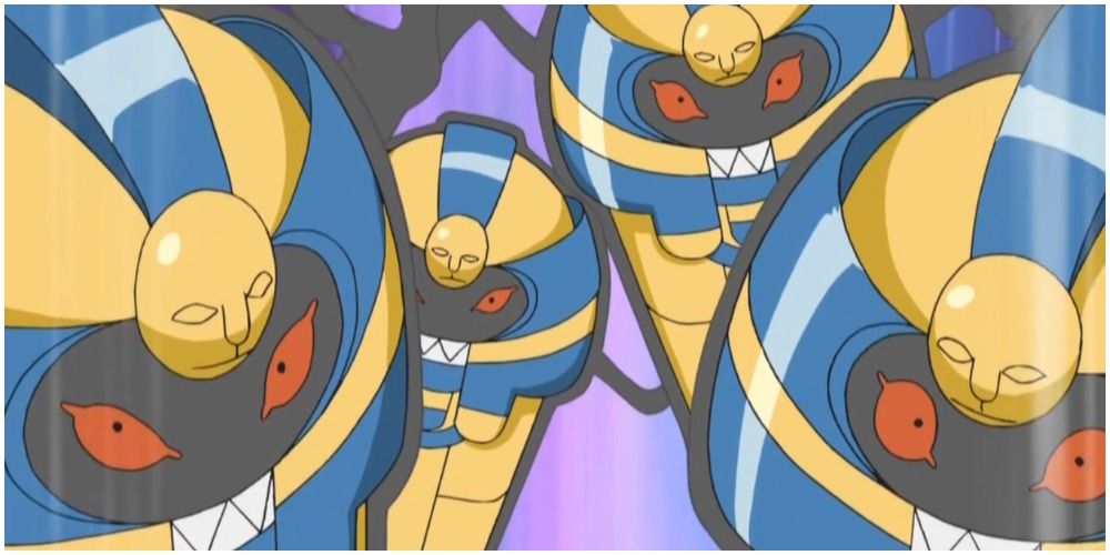 A herd of Cofagrigus attack in the Pokémon anime.