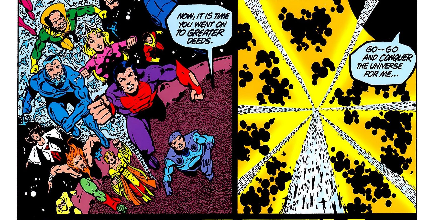 Darkseid bends the Daxamites in DC Comics.