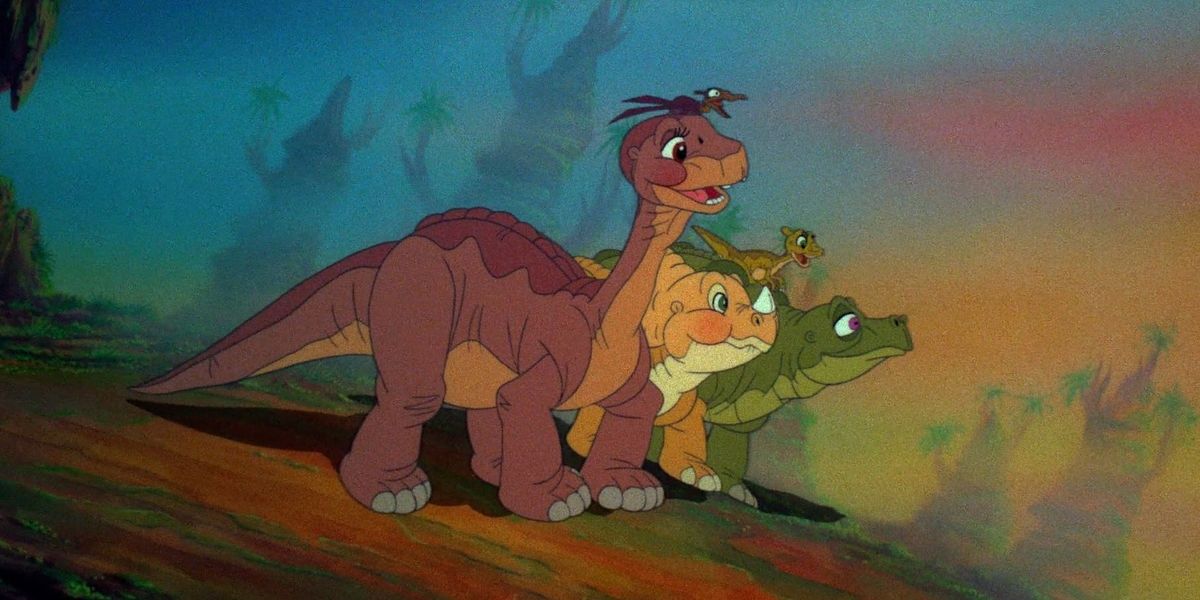 Dinosaur friends looking ahead in The Land Before Time