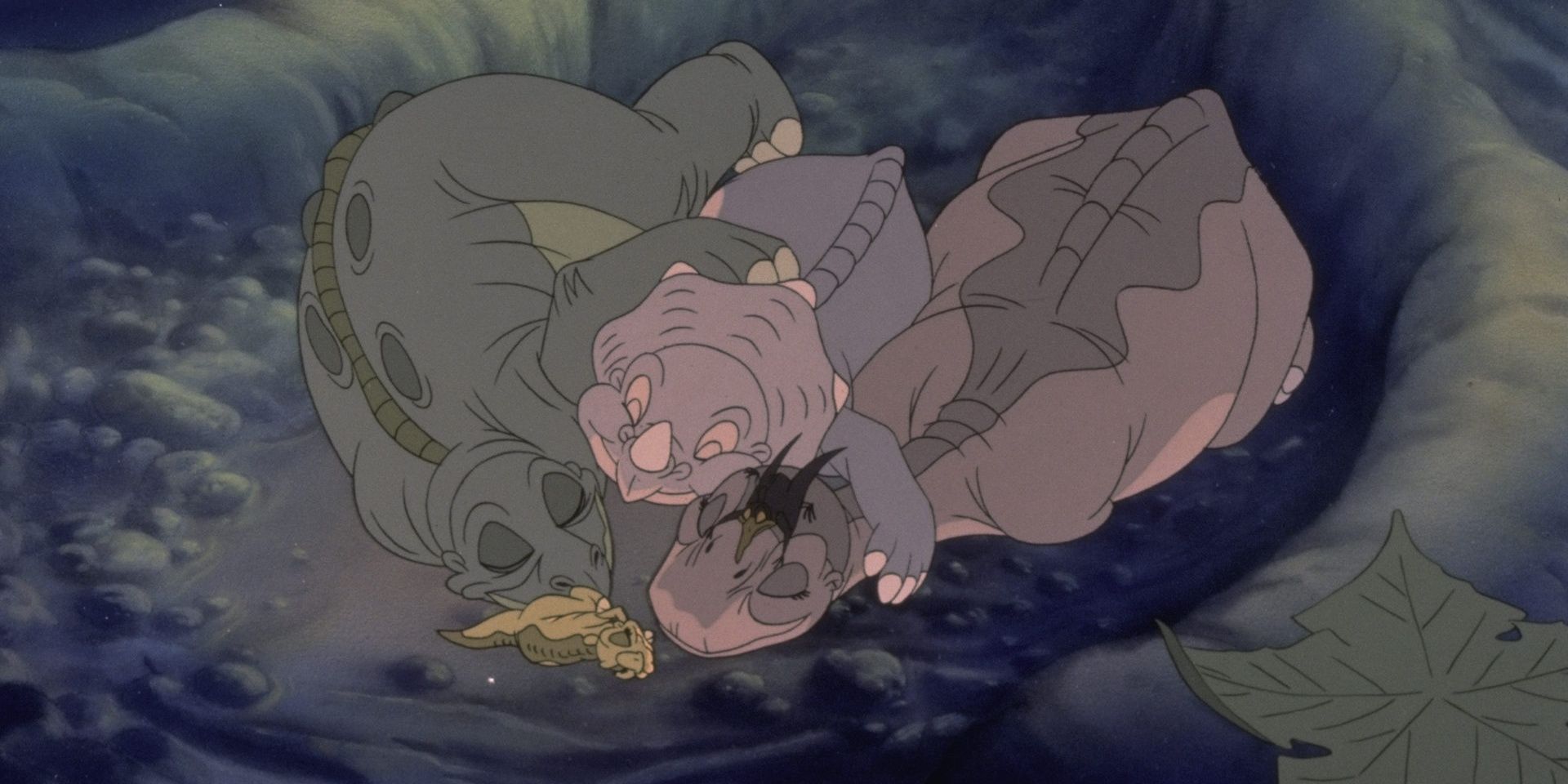 Dinosaur friends sleeping in The Land Before Time