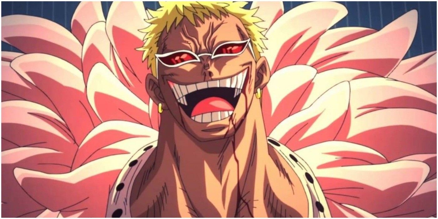 Doflamingo laughing in One Piece.