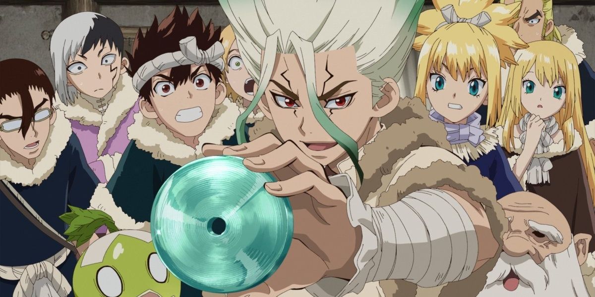 Senku Ishigami from Dr. Stone showing everyone his glass record.
