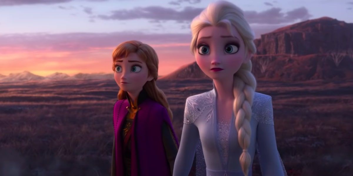 Elsa And Anna Outside At Sunset In Frozen 2 Disney Movie
