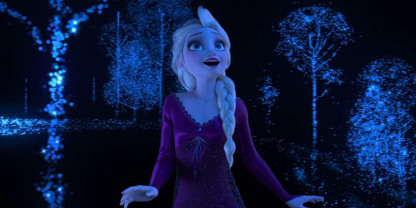 Elsa Sings Into The Unknown While Images Of The Enchanted Forest Appear Around Her In Frozen 2 Movie