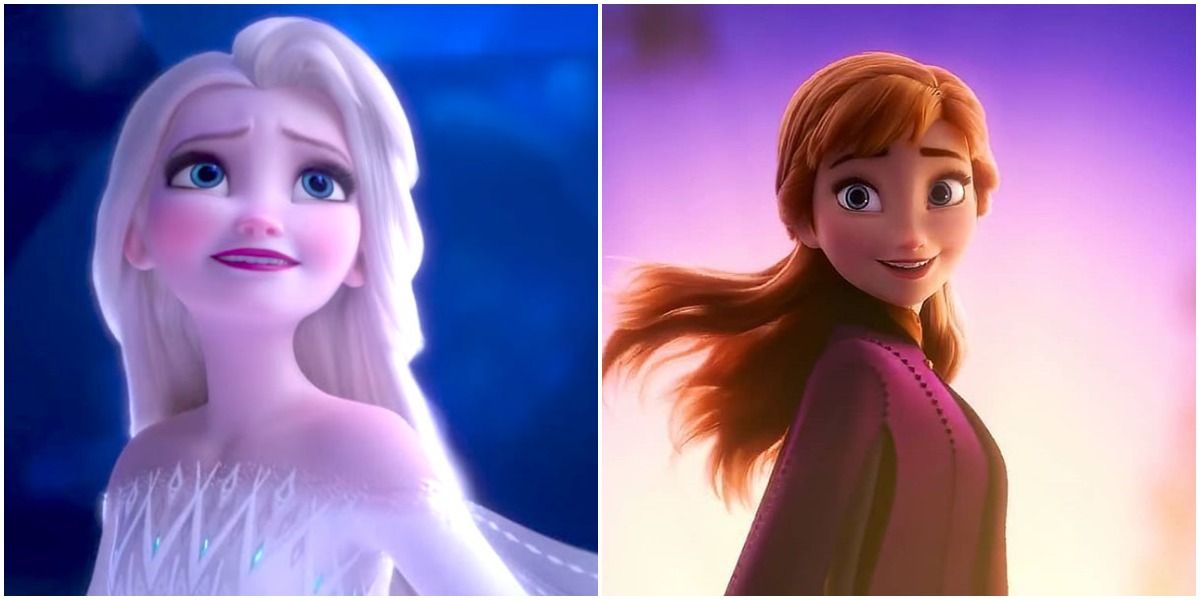 Elsa With Winter Background And Anna With Sunset Background Frozen 2 Movie Disney
