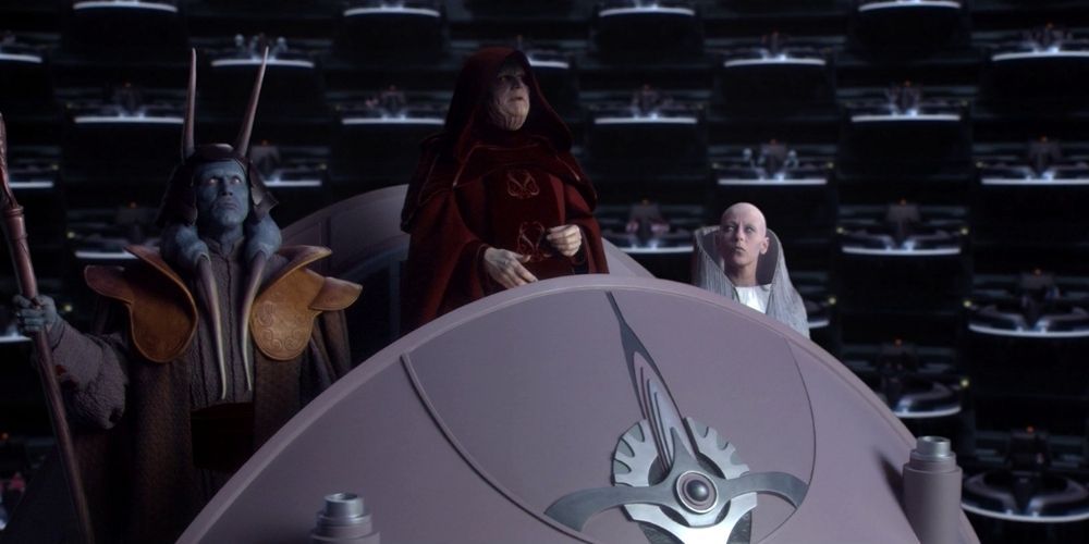 Emperor Palpatine speaking to the Senate in Revenge of the Sith.