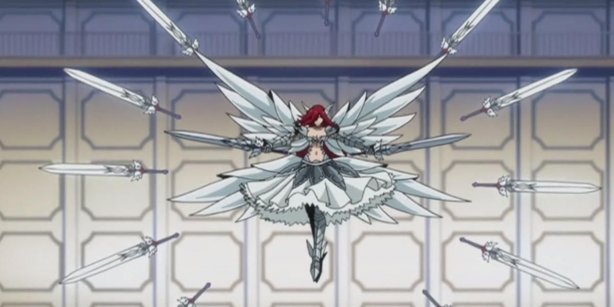 Erza Scarlet Surrounded By Swords In Fairy Tail Anime