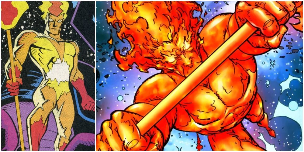 Firelord with his flaming staff in Marvel Comics
