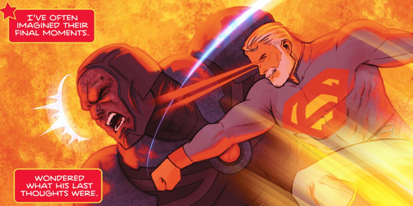 Superman fights Darkseid in the burning sun