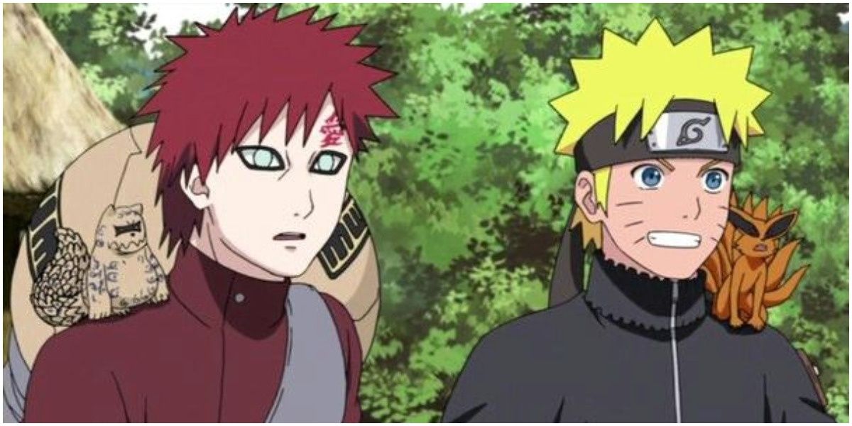 Naruto and Gaara looking at something in the Infinite Tsukuyomi in Naruto.