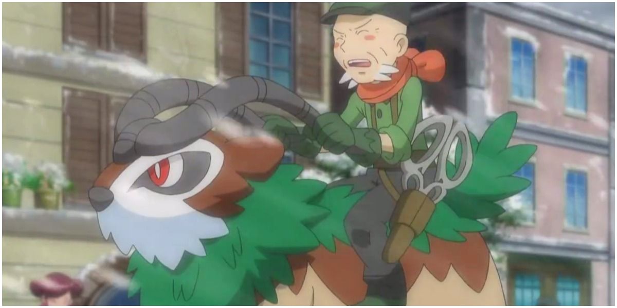 Ramos is riding a Gogoat in the Pokémon anime