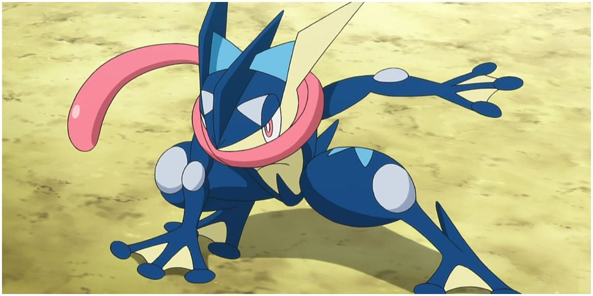 Ash's Greninja waiting to make a move in the Pokemon anime