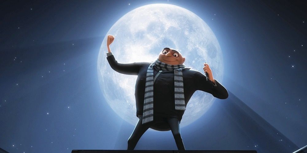 Gru stands in front of the Moon in Despicable Me