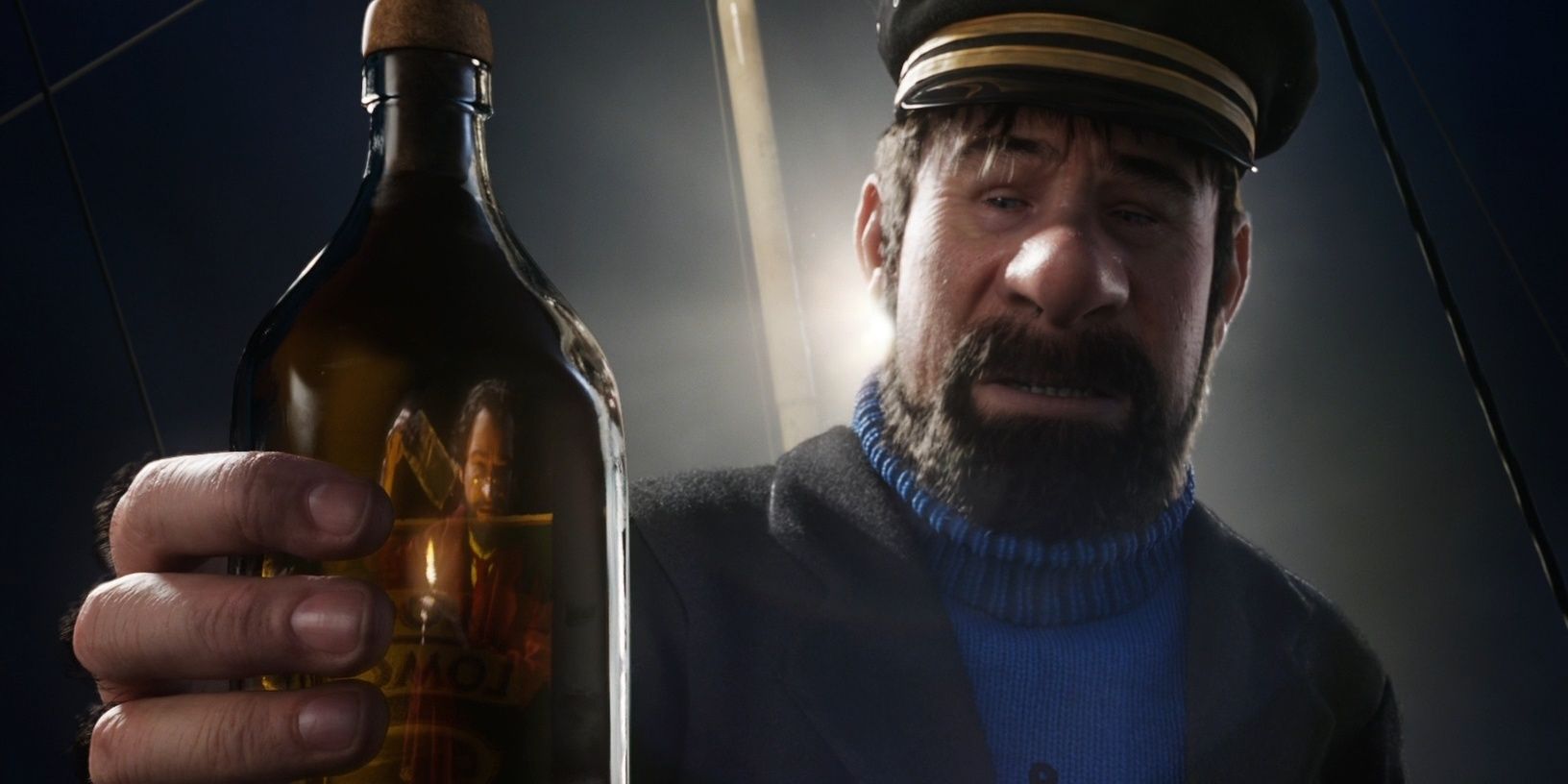 Haddock holding a bottle in The Adventures of Tintin