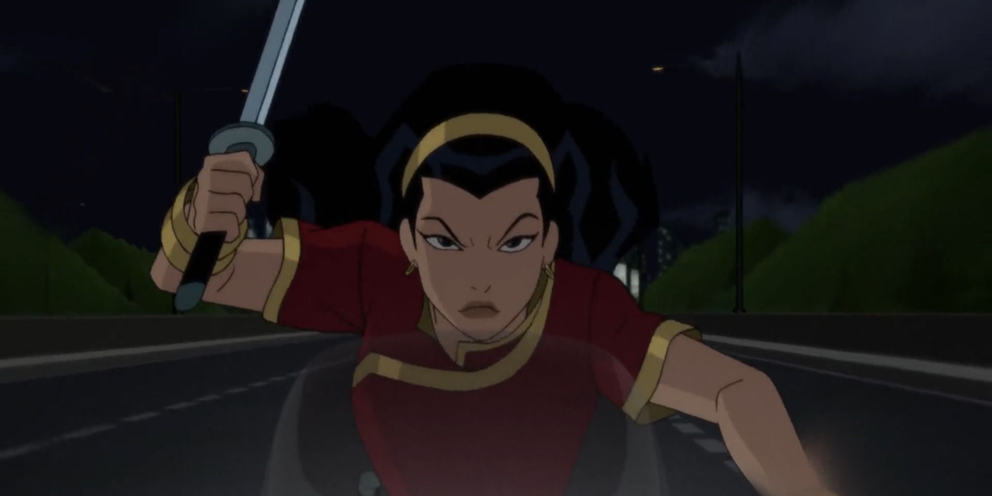 Lady Shiva sword in hand in the DCAU