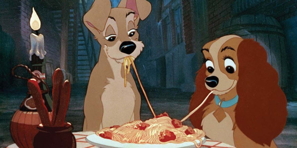 Lady and the Tramp eating spaghetti in Lady and the Tramp Cropped