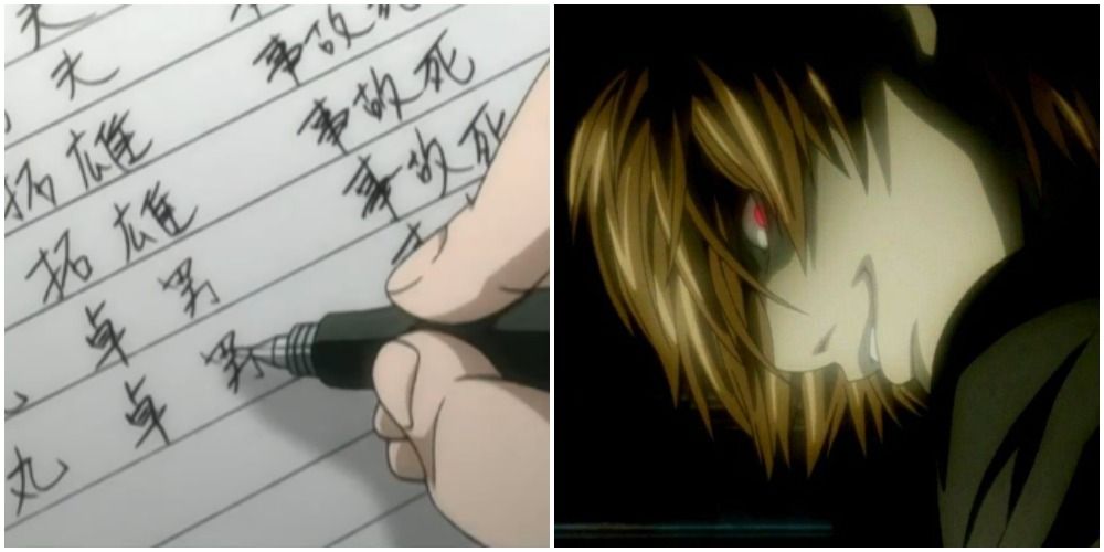 Light From Death Note Anime Writing Names And Looking Evil