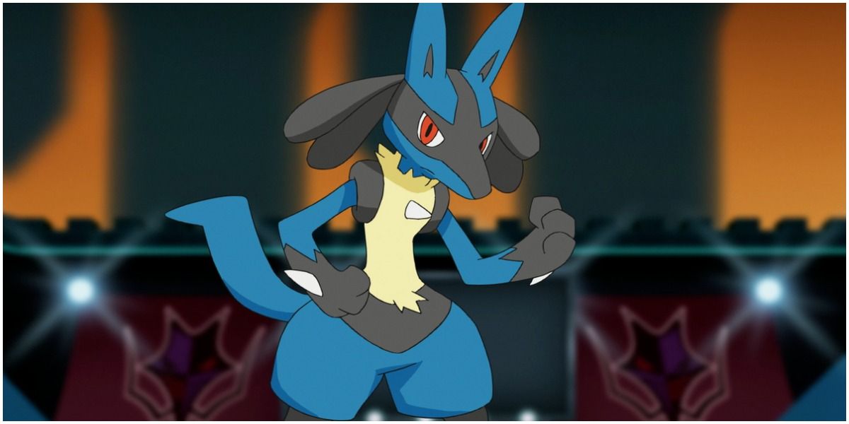 Lucario posing in the Pokémon anime