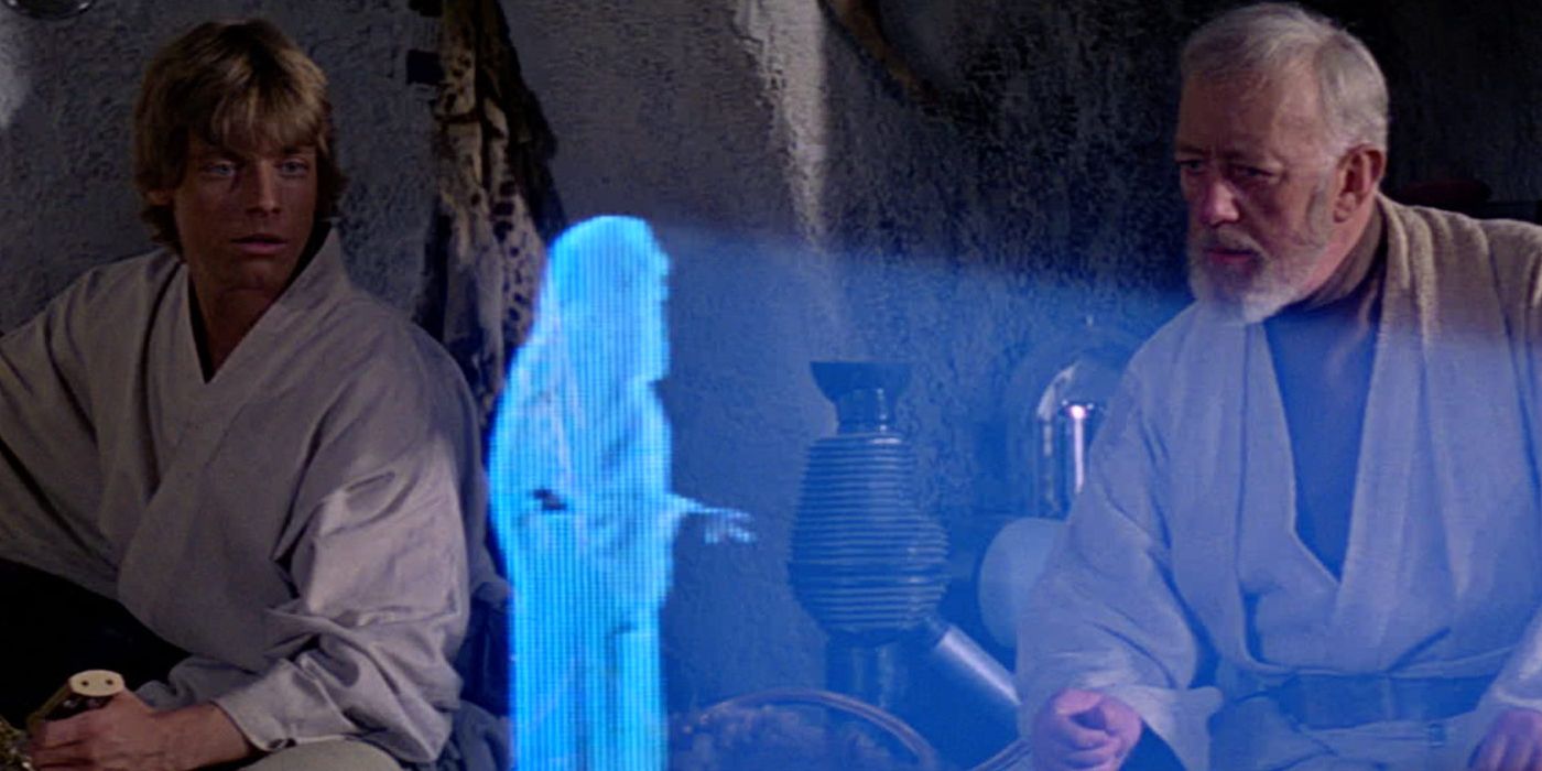 Luke and Obi-Wan View Leia's Hologram in Star Wars