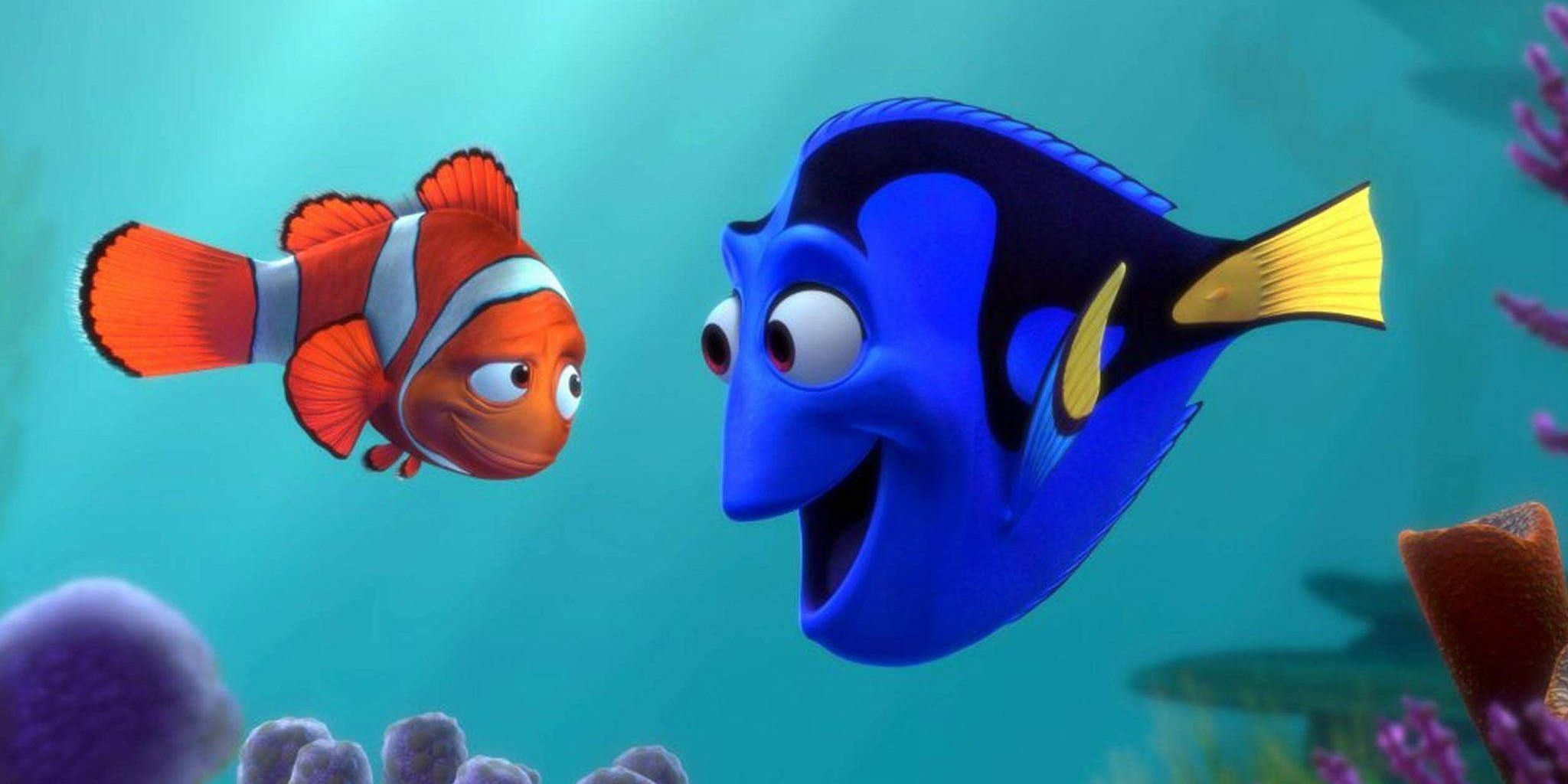 Marlin and Dory talking in Finding Nemo