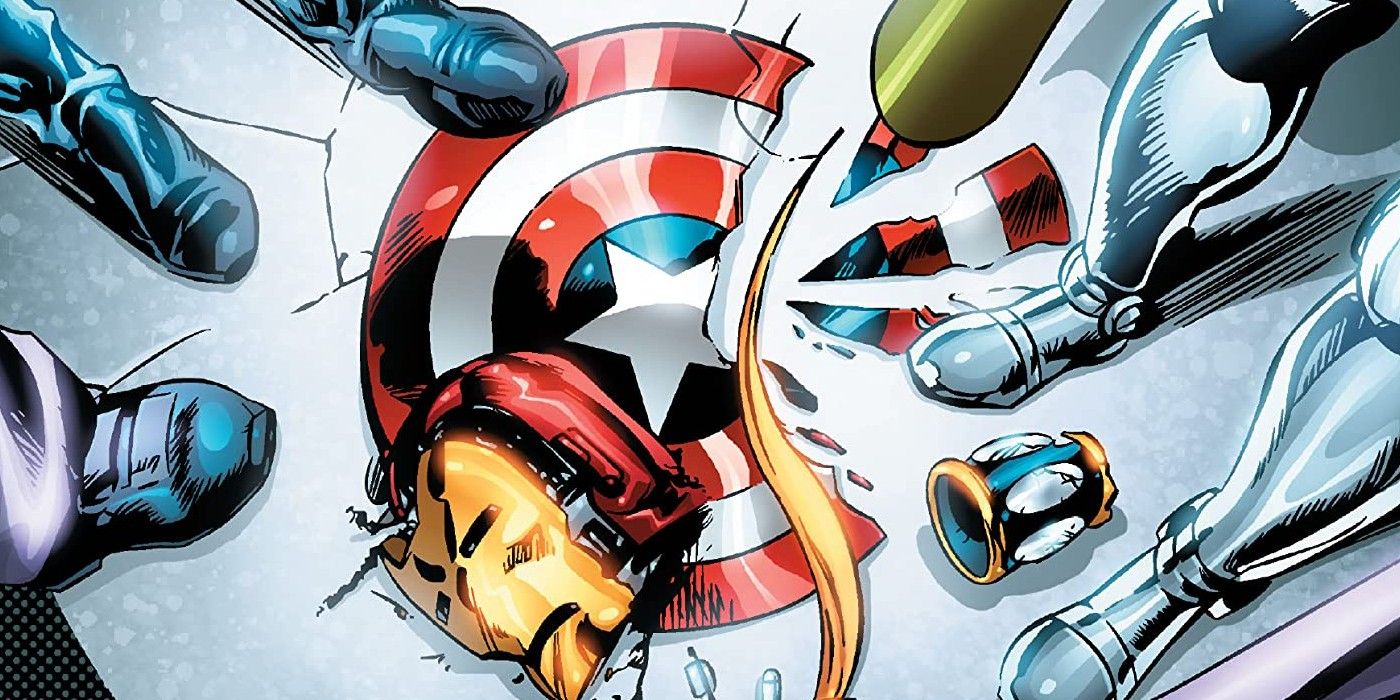 The Avengers' broken equipment surrounded by villains from Marvel Comics' Acts of Vengeance