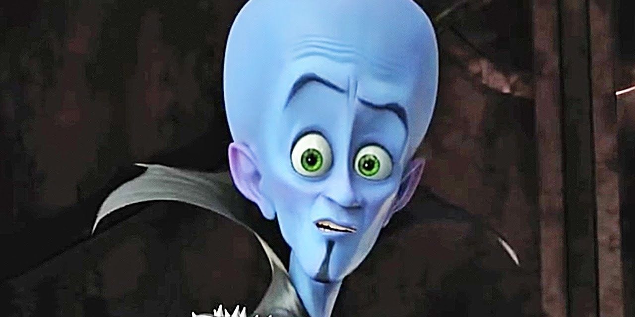 Megamind with an eyebrow raised in Megamind