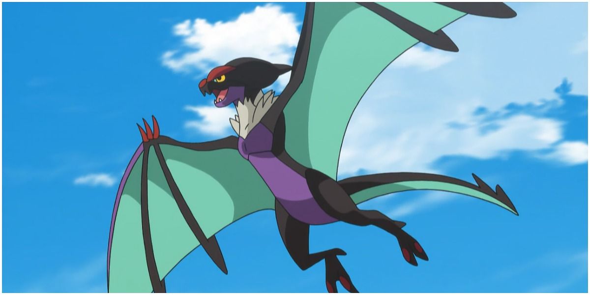 Noivern is in the sky in the Pokemon anime