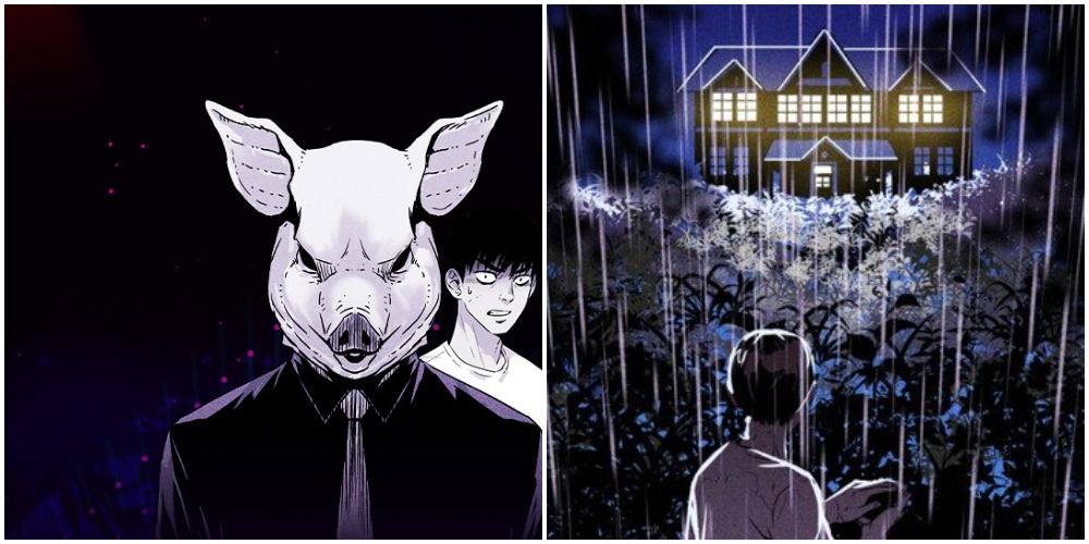 Pigpen Webtoon Cover Art With Nameless Man And A Mansion On The Island