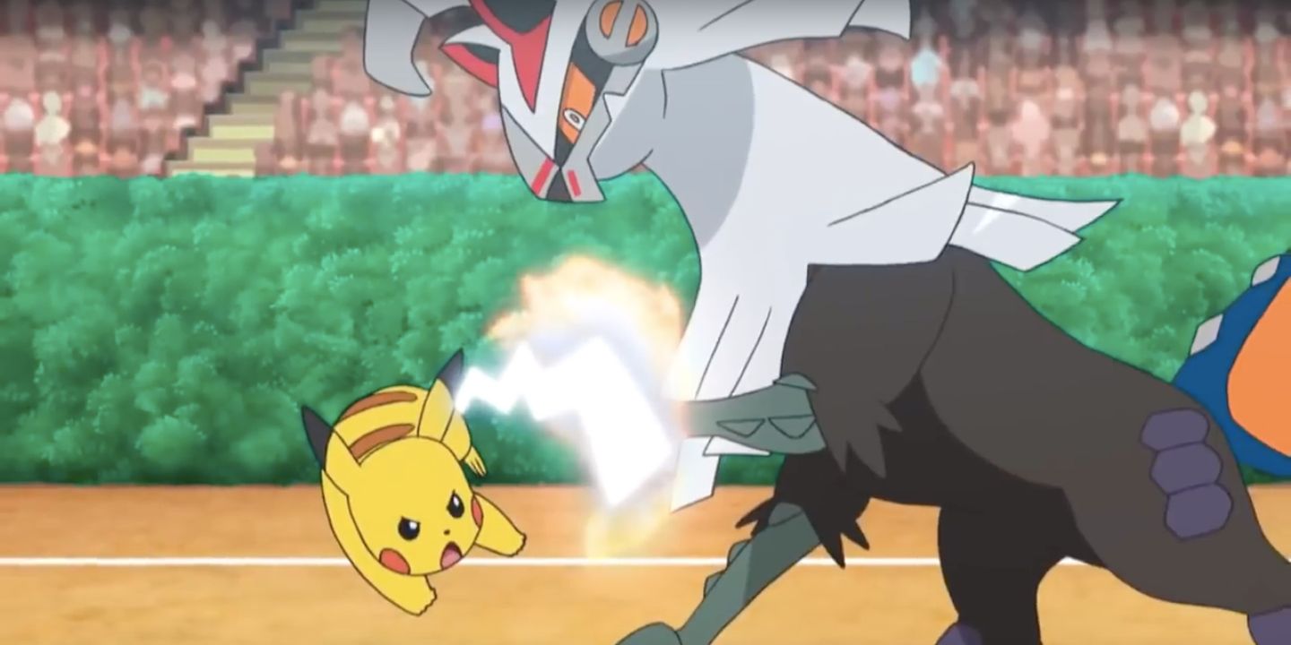 Anime Pokemon Pikachu Versus Silvally Tail Attack