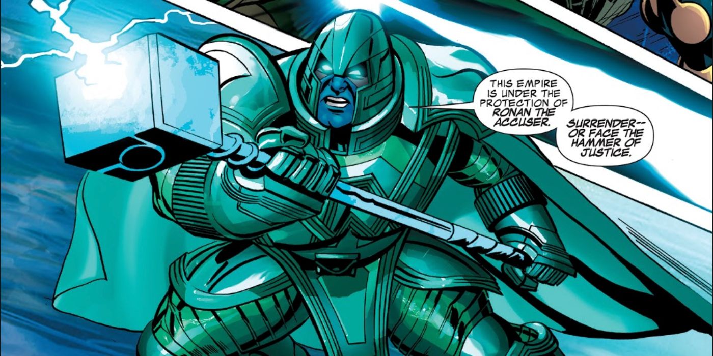 Ronan the Accuser blasting energy from his hammer