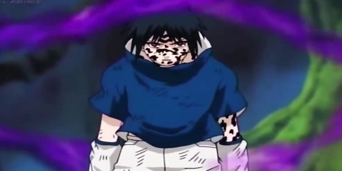 Sasuke Activates Curse Seal In Naruto Anime
