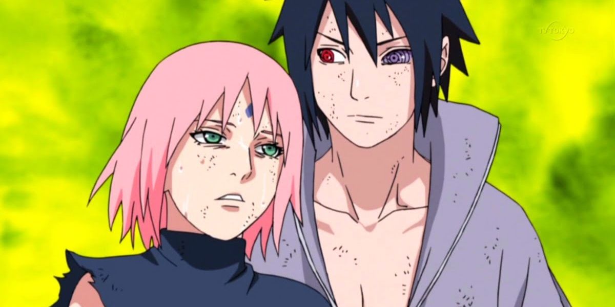 Sasuke Catches Sakura After She Saves Him In Naruto Shippuden Anime