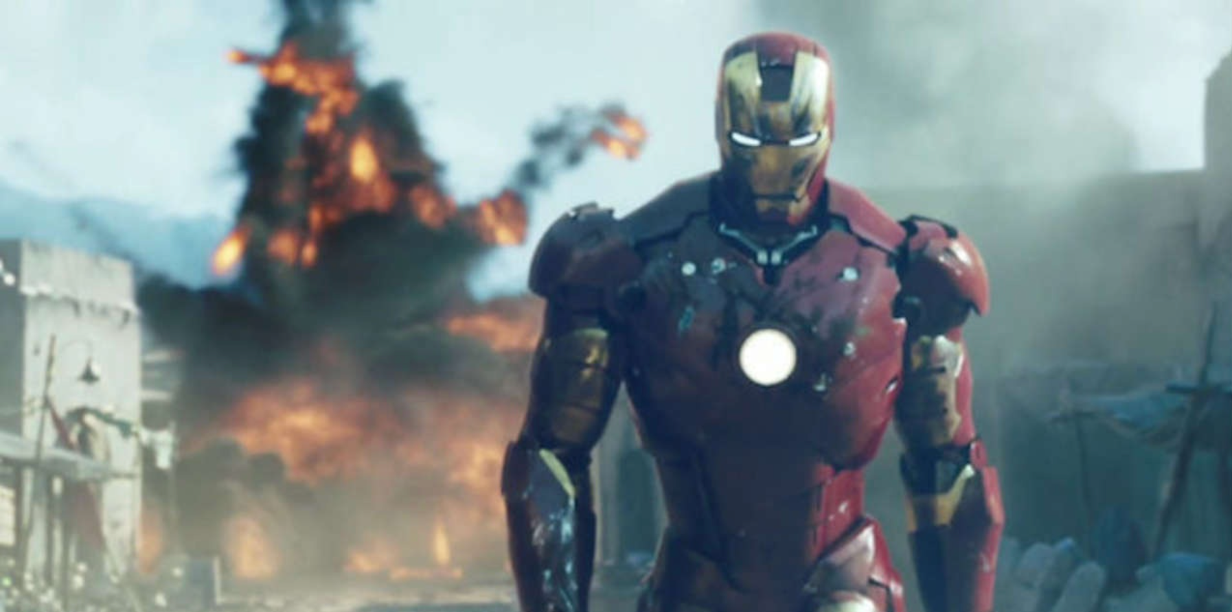 Iron Man in MCU walking away from explosion