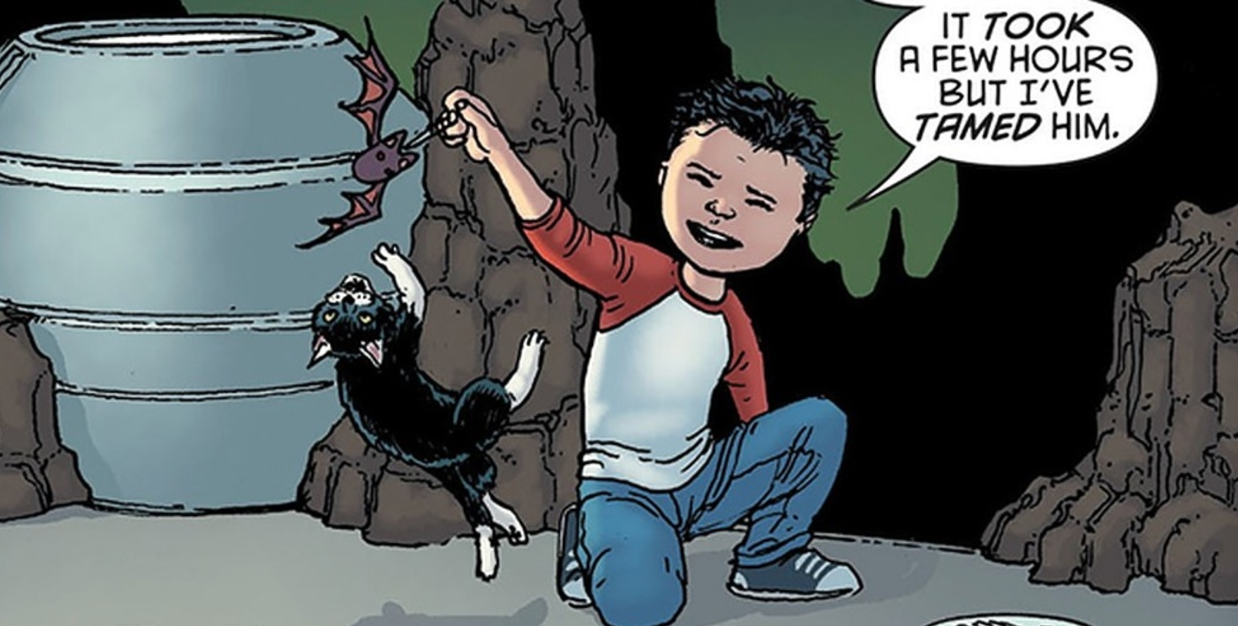 Damian Wayne and Alfred the Cat