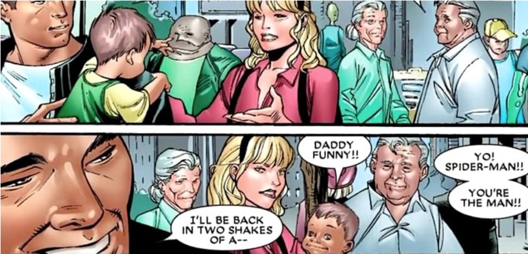 Spider-Man House Of M Peter Parker Gwen Stacy Family In Public