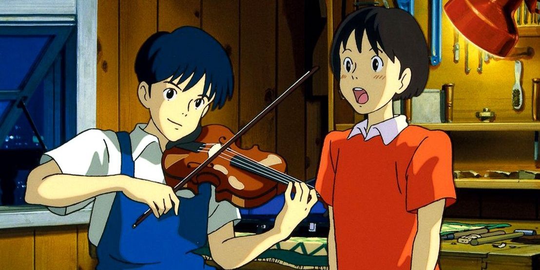 Seiji and Shizuku playing the violin and singing in Whisper of the Heart